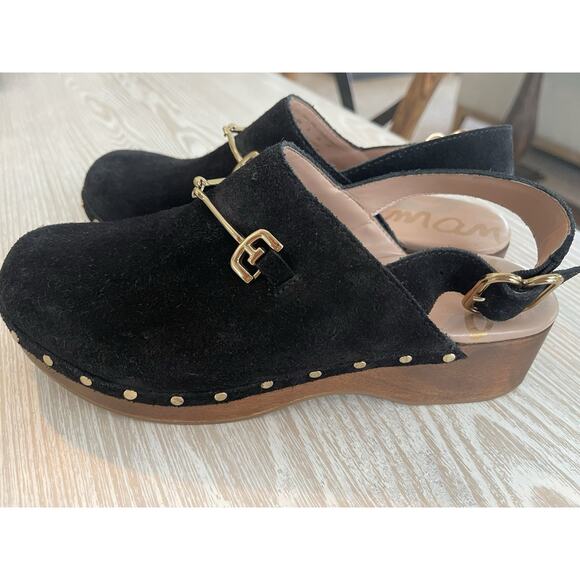 Sam Edelman Hilda, Black Suede Clogs Wedges Mules w/ Double E Bit Size 6 J.Crew - Picture 2 of 6